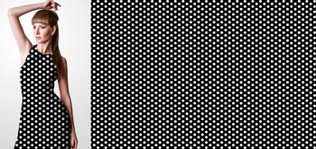 32002v materiał ze wzorem białe grochy na czarnym tle